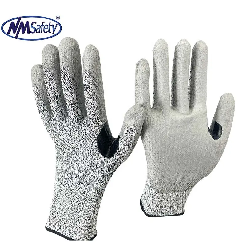 NMSAFETY 13 gauge anti cut liner coated PU on palm iron work gloves for men EN388 4X42D pu coated cut resistant gloves