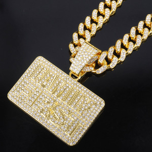 Chaîne cubaine tendance pour homme, style hip-hop euro-américain, avec pendentif lettre carré long entièrement incrusté - Product Image 5