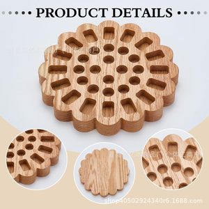 Wooden Crayon Holder Flower Shape Art Supply Organizer <b>Desktop</b> Storage Rack For Paintbrushes Lipstick Essential Oil Display - Product Image 2