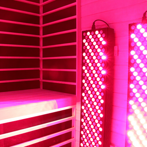 Sauna Premium para el Hogar Bropool, Diseño Moderno, Panel de Terapia de Luz Roja, Estufa Eléctrica Infrarroja de Lejano Alcance, para 5-6 Personas, Madera Maciza Roja - Product Image 1