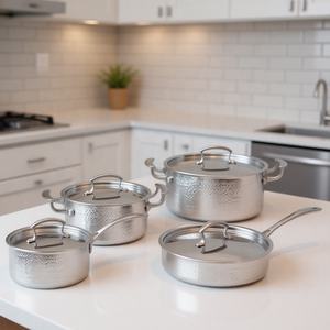 Ev mutfak pişirme için çelik kapaklı <span class=keywords><strong>8</strong></span> adet 3Ply kabartmalı paslanmaz çelik tencere Set tencere - Product Image 1