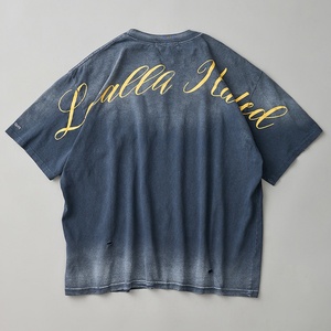 เสื้อยืดโอเวอร์ไซส์สไตล์สตรีทแวร์ลายกราฟิกวินเทจฟอกสีขาดๆ สำหรับผู้ชาย ผ้าฝ้าย 100% ออกแบบเองได้ - Product Image 2