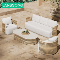 Muebles de aluminio para exteriores, mimbre de ratán, conjunto de sofás de jardín tejidos, conjunto de muebles de patio, sofá de jardín de metal para hotel