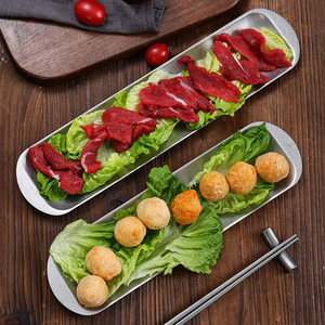 Stainless Steel Long Plate For Hot Pot Sushi Snack Barbecue Beef Shrimp Paste Hotel Food Use Narrow Rimmed Solid Color - Product Image 2
