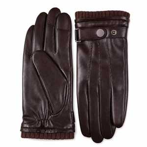 Men Genuine Leather <b>Gloves</b> Winter Warm Brown Sheepskin <b>Gloves</b> Soft Touchscreen Driving <b>Gloves</b> Thermal Lined Fashion Dress <b>Gloves</b> - Product Image 1
