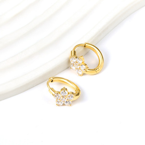 Fashion <b>Stud</b> <b>Earrings</b> Gold Flower Shape <b>Crystal</b> Inlay Stainless Steel Party Jewelry EA32300AG - Product Image 3