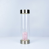 Bouteille d'eau en verre cristal premium réutilisable avec fond amovible et couvercle en acier inoxydable
