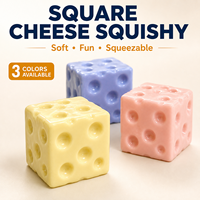 Jouet anti-stress souple en forme de cube de fromage de 6 cm, 3 couleurs, sac OPP, boîte en PVC, vente en gros