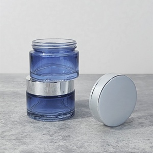 Customized Shiny Gradient Blue Color Glass Cosmetic Jar with Shiny Silver Metal Lid with 15g 30g 50g 60g 100g - Product Image 3