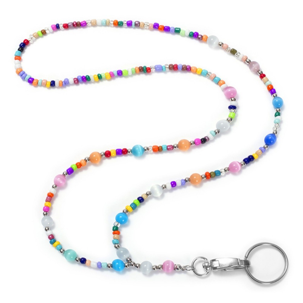 Wholesale Oem Opal Colorful Glass Beads Phone Chain Id Card Key Holders Trendy Mobile Phone Straps Lanyard Necklaces for Women