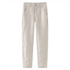 Pantalon décontracté d'affaires Edoor Wears en lin/coton respirant de haute qualité, taille ample, fermeture éclair centrale, coupe droite, longueur 7/8, pour l'automne - Product Image 3
