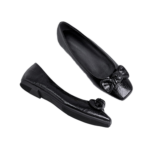 35-44 Large Sizes New Square-Toe Bow Single <b>Shoes</b> for Women Comfortable Breathable Lightweight <b>Soft</b>-Soled Versatile Flat <b>Shoes</b> - Product Image 1