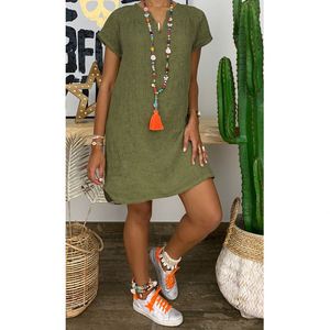 Nouvelle Collection YZ 2026 – Robe Décontractée en Lin pour Femme, Col V Ample, Couleur Unie, Élégante et Sexy - Product Image 4