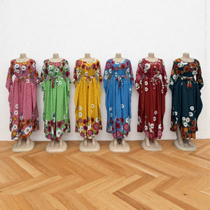 Mùa Hè Cổ Điển Vòng Cổ Belted Giản Dị Cộng Với Kích Thước Của Phụ Nữ Dài Tay Áo In Váy - Product Image 4