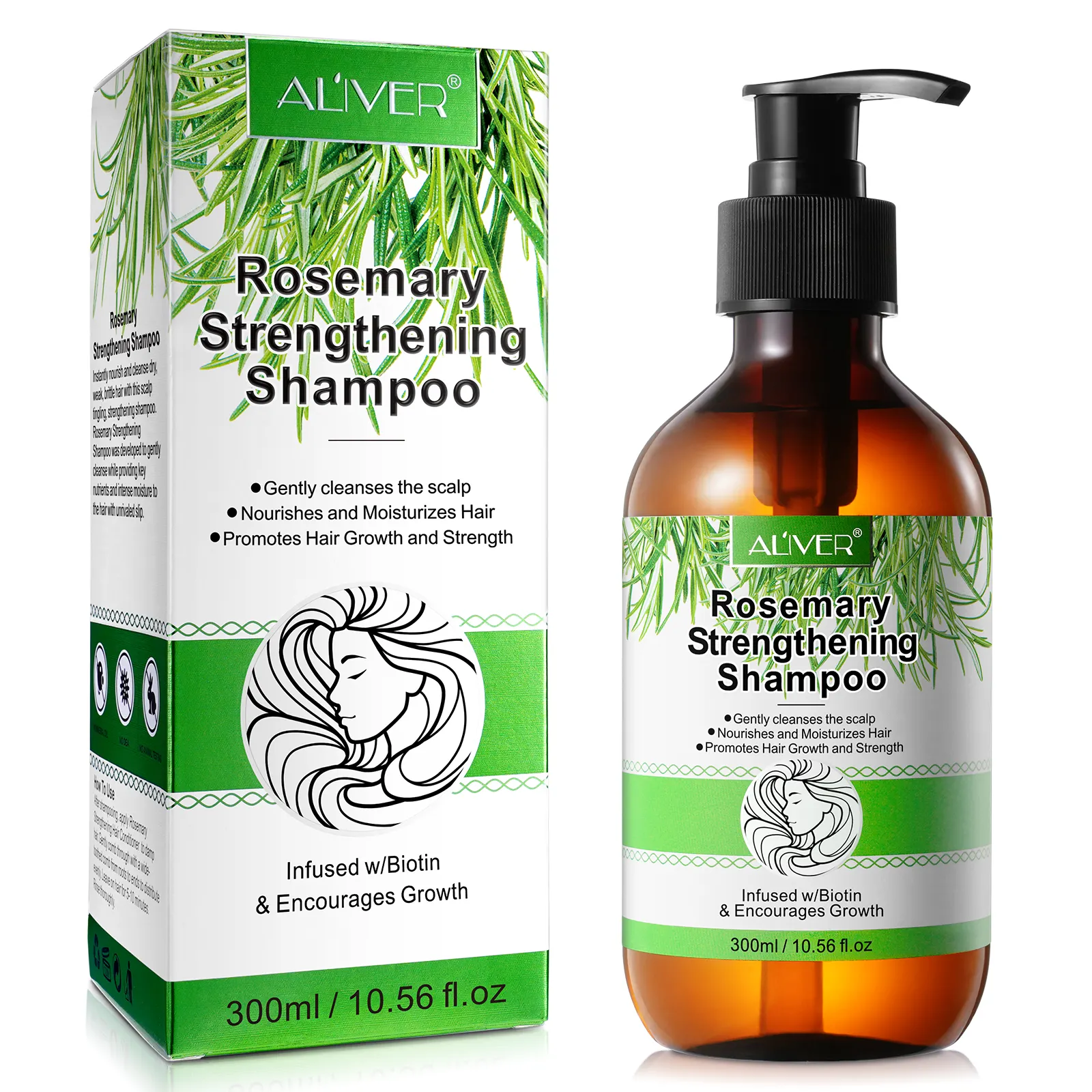 ALIVER 300ml Naturel Biotine Biologique Croissance Des Cheveux Romarin Renforcement Shampooing Private Label Traitement De La Perte De Cheveux Shampooing