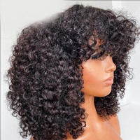 Perruques afro bouclées pour femmes noires, perruque afro crépue bouclée avec frange, haute densité, cheveux humains naturels, perruque bouclée complète