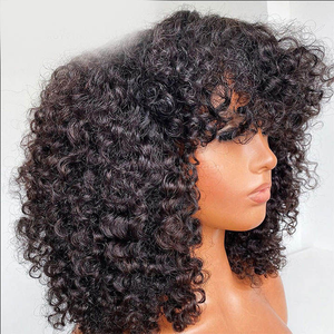 Parrucche Afro Riccio per Donne Nere, Parrucca Afro Riccio Crespo con Frangia, Alta Densità, <span class=keywords><strong>Capelli</strong></span> Umani <span class=keywords><strong>Veri</strong></span>, Parrucca Completamente Riccia - Product Image 3