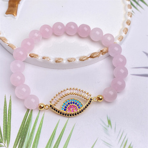 Braccialetto con Perle di Quarzo Rosa Naturale e Charm Protezione Contro il Malocchio, Gioiello Curativo in Cristallo, Regalo per Donne - Product Image 6