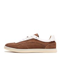 Sepatu Sneakers Retro Pria Cokelat Tua Bahan Suede dengan Lis Putih Bergelombang, Model Tali, Kasual, Datar, untuk Jalan-Jalan, Gaya Vintage, Alas Kaki Harian