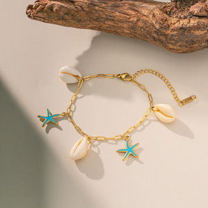 Parure bijoux en acier inoxydable plaqué or style marin Parure étoile de mer Pendentif coquillage Collier Bracelet Boucles d'oreilles - Product Image 2