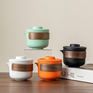 Service à thé <span class=keywords><strong>de</strong></span> voyage en céramique rustique, une théière et deux tasses, portable pour l'extérieur, <span class=keywords><strong>cadeau</strong></span> d'affaires personnalisable - Product Image 3
