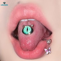Anillo de lengua de acero inoxidable con ojo de diablo y efecto de goteo de esmalte, unisex, estilo Hiphop, para fiesta gótica rebelde de Halloween, joyería para piercing