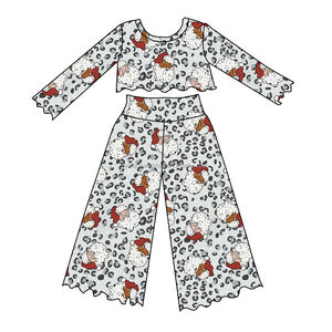 Boutique Kids Girls Clothing Set Custom <strong>Christmas</strong> Santa Print <strong>Baby</strong> Long Sleeve Lettuce Shirts and Wide Leg Pants <strong>Outfits</strong> - Product Image 5
