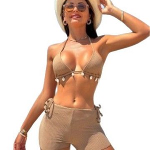 Conjunto de Bikini de 3 Piezas para Mujer, Estilo Europeo y Americano, con Borlas Cruzadas a Mano, para Vacaciones en la Playa - Product Image 5
