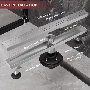 Sifone doccia lineare moderno KAIXIN da 12 pollici, 2-in-1 reversibile con griglia a incasso per piastrelle, in acciaio inossidabile 304 spazzolato, per vasca da bagno - Product Image 5