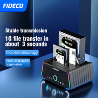 FIDECO Stock ABS 2 Bay Hard Disk Docking hingga 22TB SATA HDD SSD Offline kloning duplikator dengan RGB
