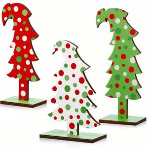 Adorno Navideño de Madera Creativo con Diseño de Árbol de Navidad de Tres Colores con Puntos, Decoración de Escritorio de Tres Piezas - Product Image 1