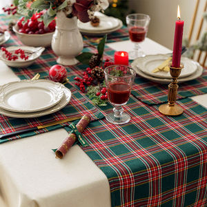 Camino de Mesa Navideño <span class=keywords><strong>XM</strong></span>-289, Camino de Mesa Decorativo Rojo a Cuadros para Navidad y Año Nuevo, Juego de Camino de Mesa y Manteles Individuales - Product Image 1