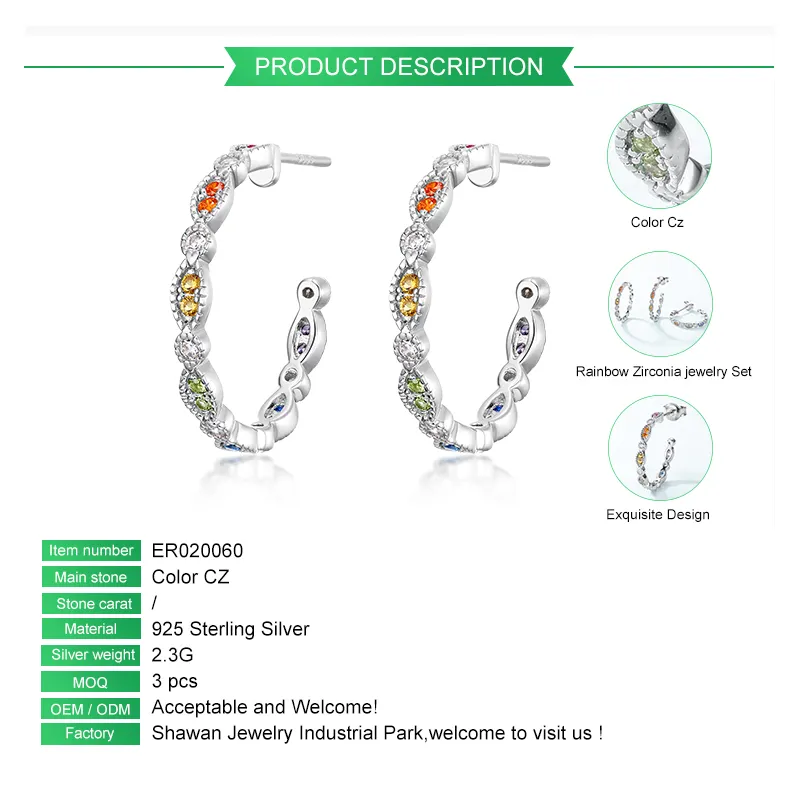Brincos de prata esterlina 925 para mulheres, joia com zircônio arco-íris CZ e pedras preciosas