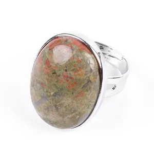 Silver Color Adjustable Crystal Ring High Quality Oval Shaped Natural Stone Ring
