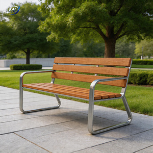 Banco de Teca Moderno para Paisajes Urbanos con Estructura de Acero Inoxidable, Asientos Públicos Duraderos para Exteriores, Impermeables, para 4 Personas - Product Image 2