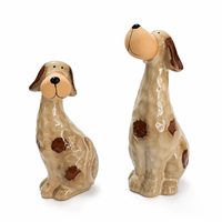 Ensemble de 2 figurines de chiens en céramique, statues de chiots assis, glaçure réactive, marbré ivoire, décoration nordique bohème pour la maison, pour table et étagère
