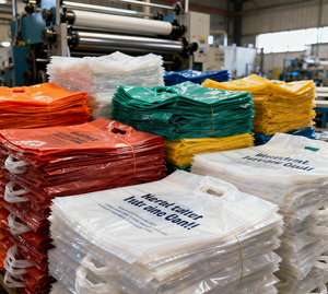 Xinrunjin logotipo personalizado impreso bolsa de plástico transparente de PVC para bebidas cemento fruta supermercado Chaleco de mano para llevar - Product Image 6