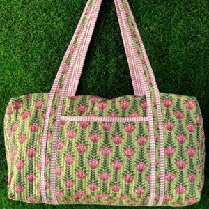 Large Cotton Weekender Travel Duffle Bag Custom Quilted Foldable Durable Sports Zipper Women Carryall Floral Printed Overnight - Product Image 2