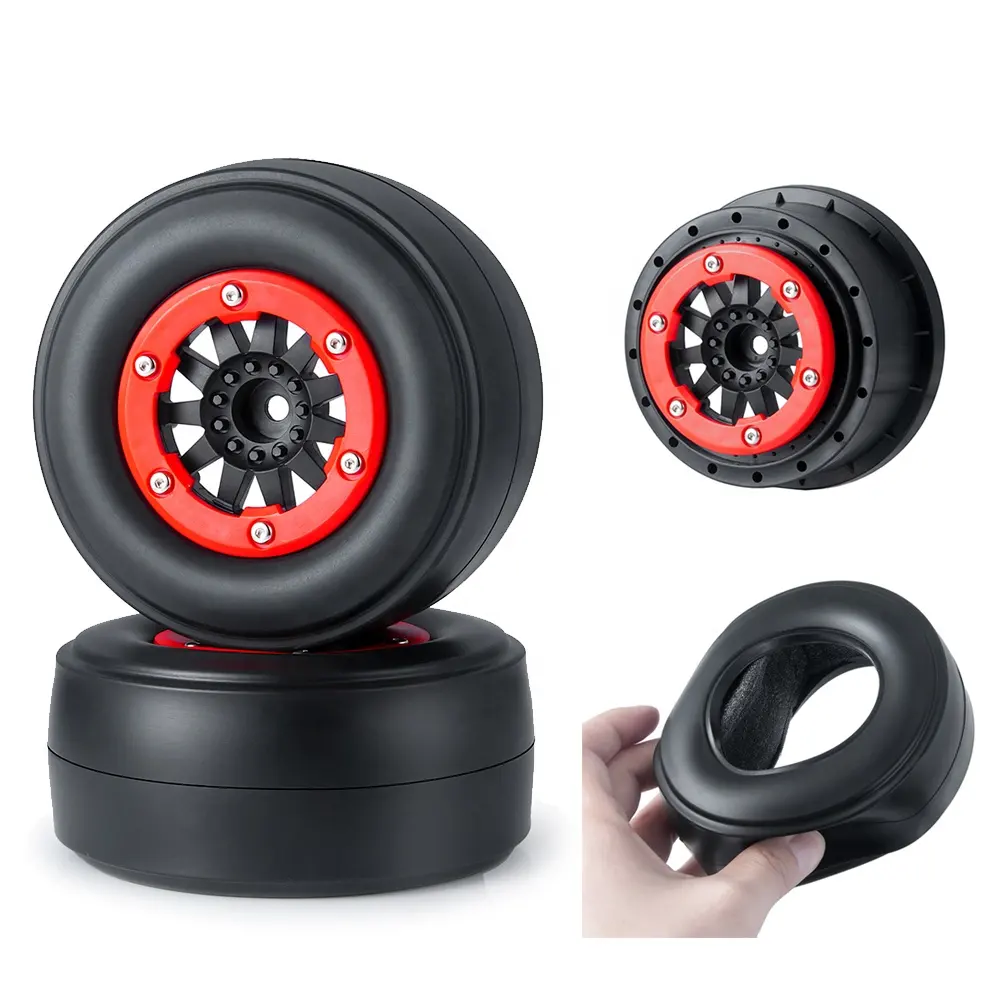 2Pcs Rear Plastic Wheel Rubber Tires Set 105*48mm For 1/10 No-prep Drag Racing RC Car Short Course Slash
