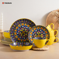 Set Perlengkapan Makan Keramik Gaya Bohemian, Piring, Mangkuk, Loyang, Porselen Kuning