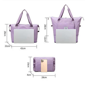 Sacs de voyage et de sport personnalisés en polyester Oxford, pliables, extensibles, imperméables (sec/humide), avec roulettes, pour femmes - Product Image 3