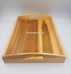 Plateau de service en bois d'acacia fabriqué à la main avec poignées 35x25x5cm-Plateau en bois naturel pour cuisine, salle à manger, hôtel-OEM ODM - Product Image 4