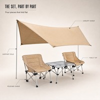 Ensemble de table de pique-nique d'extérieur avec deux chaises et auvent, mobilier de camping pliable pour barbecue et jardin
