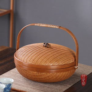 <b>Bamboo</b> Woven Basket Round With Lid Food Storage <b>Container</b> Kitchen Use - Product Image 5