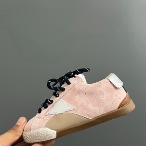 Retro style dark colored children shoes with suede upper white star shaped patches lace up GGDD casual flat shoes - Product Image 5