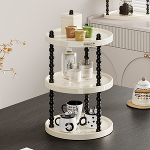 Cosmetic Storage Organizer Desktop Makeup Holder Plastic Two Tier With <b>Black</b> Beaded Legs For Skincare And Perfume - Product Image 3