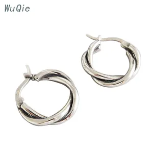 Wuqie S925 Sterling Silver High Quality Vintage Huggie Earrings Twisted Hoop Earrings