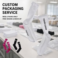Service d'emballage personnalisé pour chaussettes, MOQ 2 paires seulement, conception et maquette gratuites, carte d'en-tête, sac polyéthylène, chaussettes de sport longues