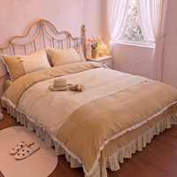 Parure de lit de luxe respirante en coton pur 100% de qualité supérieure, style coréen, avec jupe de lit à volants, 200 fils/pouce, patchwork végétal toutes saisons