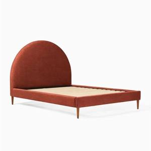 Letto di velluto semicircolare retrò francese letto di nozze moderno semplice formato doppio imbottito stile crema per appartamento camera da letto - Product Image 3